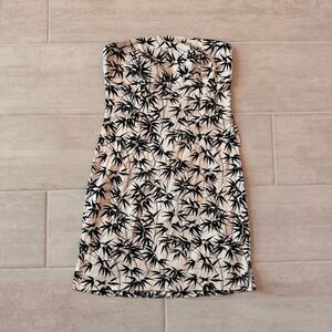 Teeze Me Mini Dress Strapless Bodycon Black & White Tropical Print Open Back S